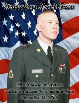 andrew-hero Former Sea Lion Andrew Nelson who was killed instantly by an IED in Baghdad Iraq on December 25, 2006.
